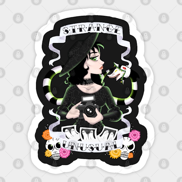 Beetlejuice Lydia Strange and Unusual Sticker by NikkiWardArt